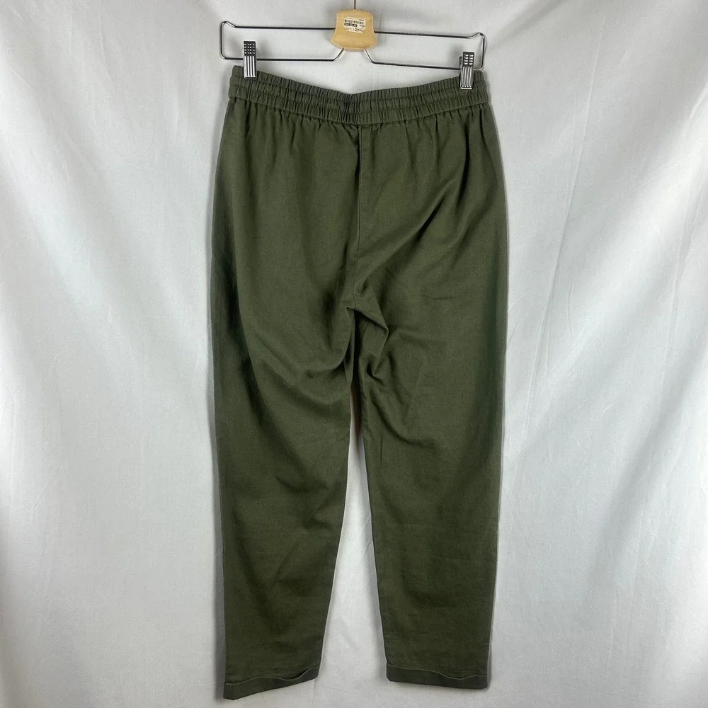 J.Crew Factory Olive Green Linen Blend Elastic Waist Drawstring Tapered Pants 2